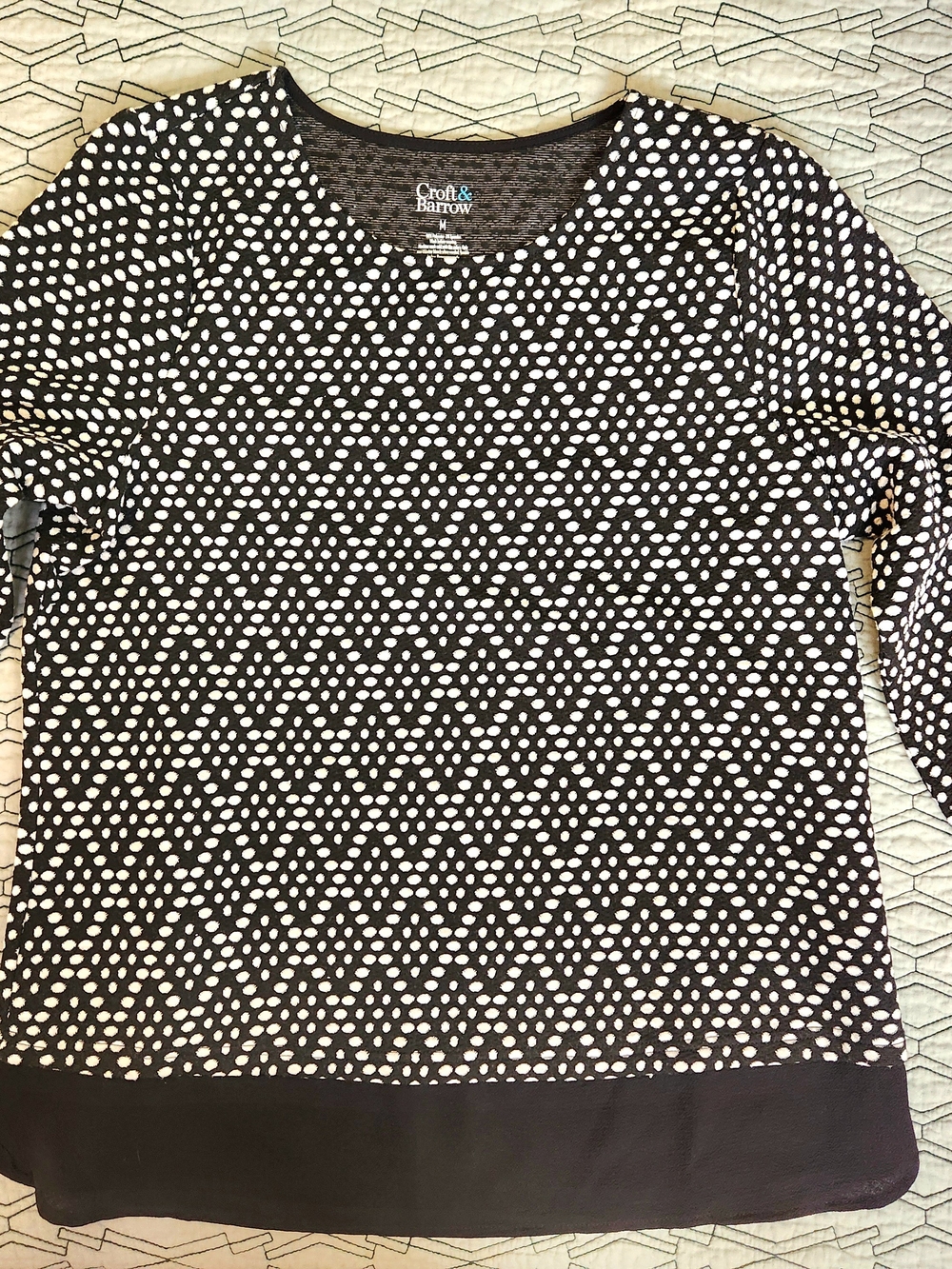 Croft & Barrow Black and White Polka Dot Long Sleeve Top